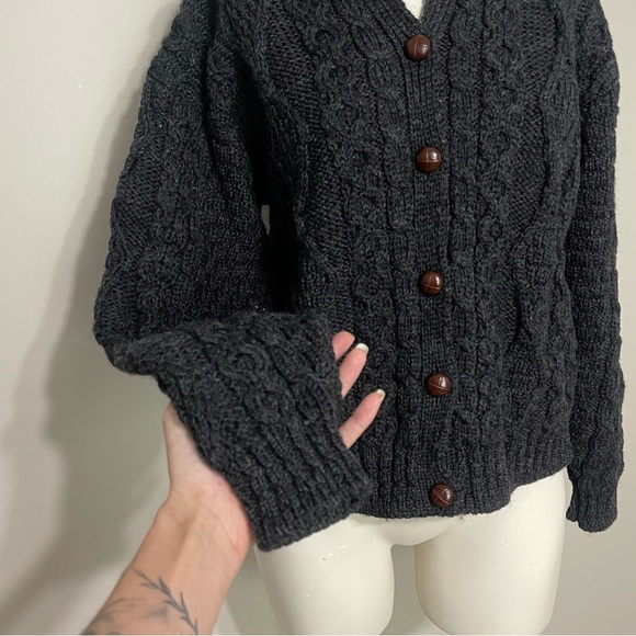 VTG 90s L.L. Bean Womens Irish Fisherman Cable Knit Button Down Cardigan Sweater - Picture 4 of 7